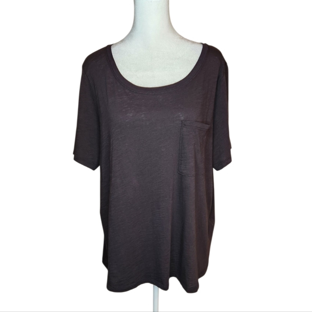 Eileen Fisher Organic Cotton Slubby Jersey Pocket Tee Black Large